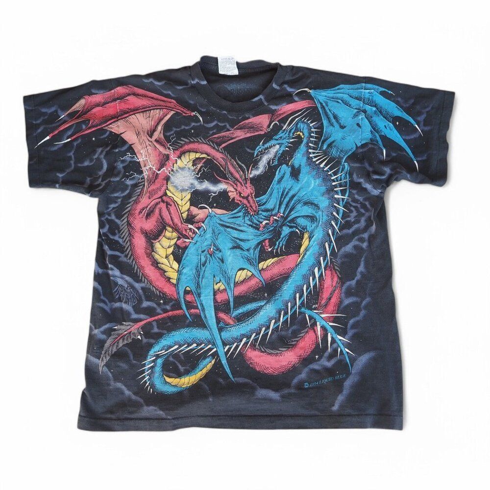 Liquid Blue 1994 Vintage Dueling Dragons Double Sided T-Shirt Black Men's XL